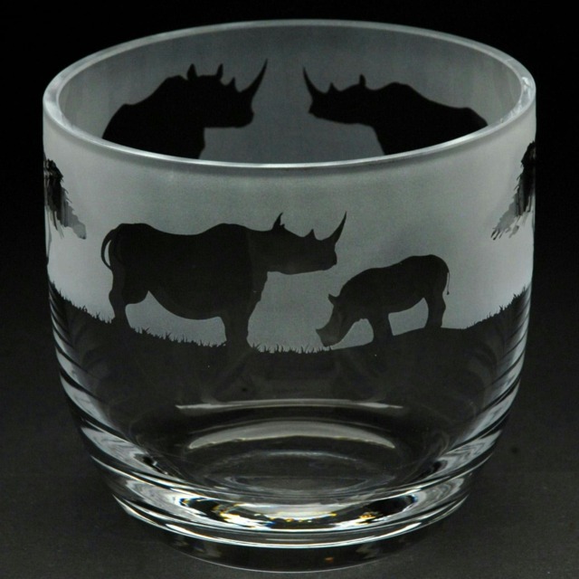 Animo Glass Candle Holder Engraved Pot Rhino