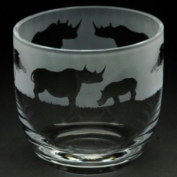 Animo Glass Candle Holder Engraved Pot Rhino