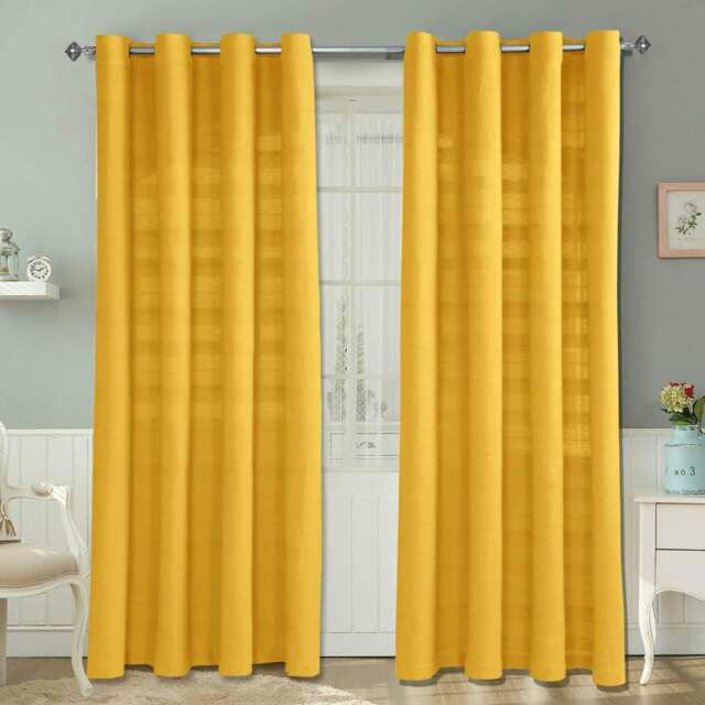 Homescapes Cotton Rajput Ribbed Yellow Curtain Pair - 66 x 90 Inches Drop