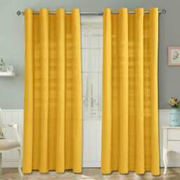 Homescapes Cotton Rajput Ribbed Yellow Curtain Pair - 66 x 90 Inches Drop