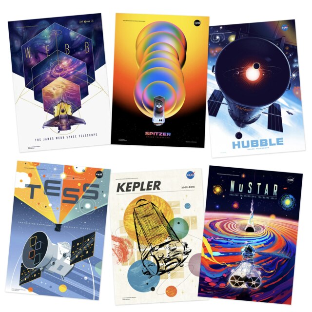 Pack of 6 NASA Exoplanet Travel Bureau Telescopes Space Office Study Wall Art Print A4
