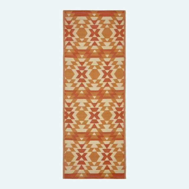 Homescapes Outdoor Rug Runner Luxury Waterproof Reversible, 75 x 200 cm, Orange, Anya Aztec Orange Orange and White