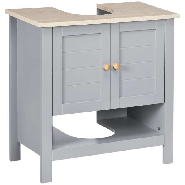 kleankin Under Sink Cabinet, Bathroom Vanity Unit, Pedestal Under Sink Design, Storage Cupboard with Adjustable Shelf, Grey Grey Grey