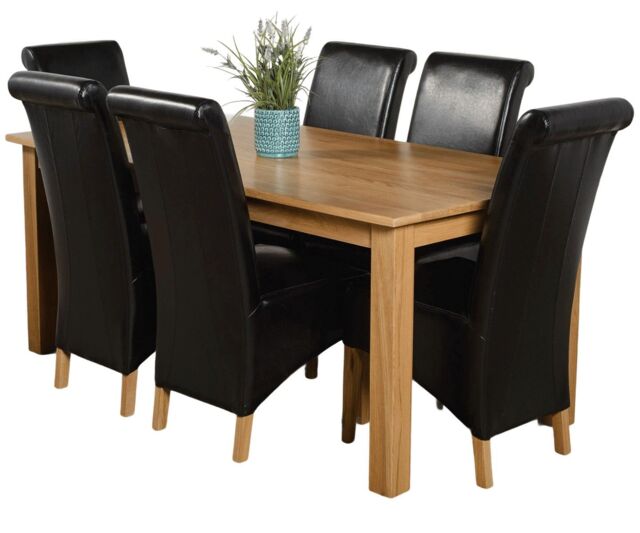 Oslo 180 x 90 cm Large Oak Dining Table and 6 Montana Leather Chairs Black Black