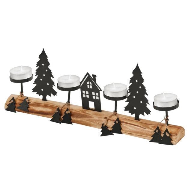 Wood & Metal Tea Light Holder Stand Festive Decorative Christmas Woodland Scene