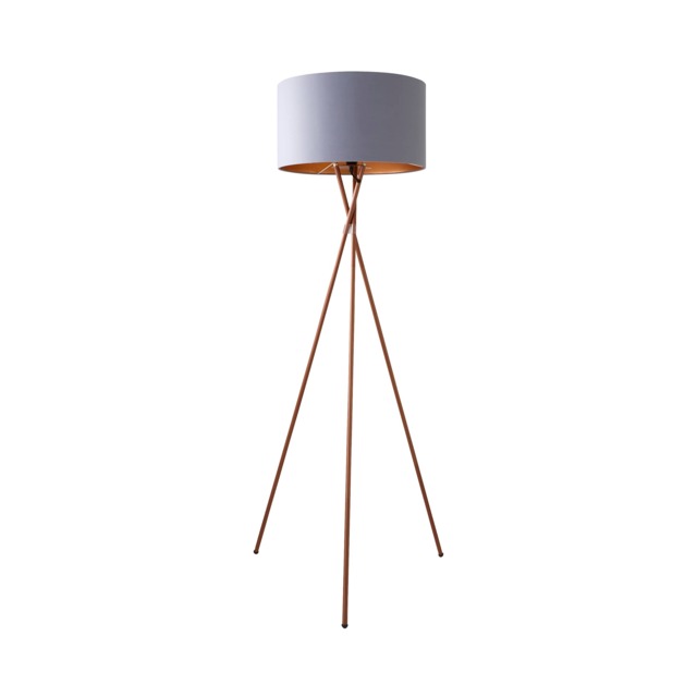 ValueLights Camden Copper Tripod Floor Lamp Grey Copper Shade