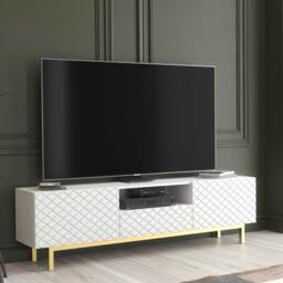 TV Unit Cabinet Sideboard Stand Storage Cabinet White Diamond Pattern Gold Legs 180cm