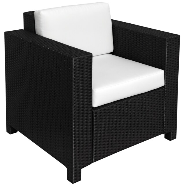 Outsunny Rattan Garden Armchair, Cushioned Single Rattan Chair, Black Black Black
