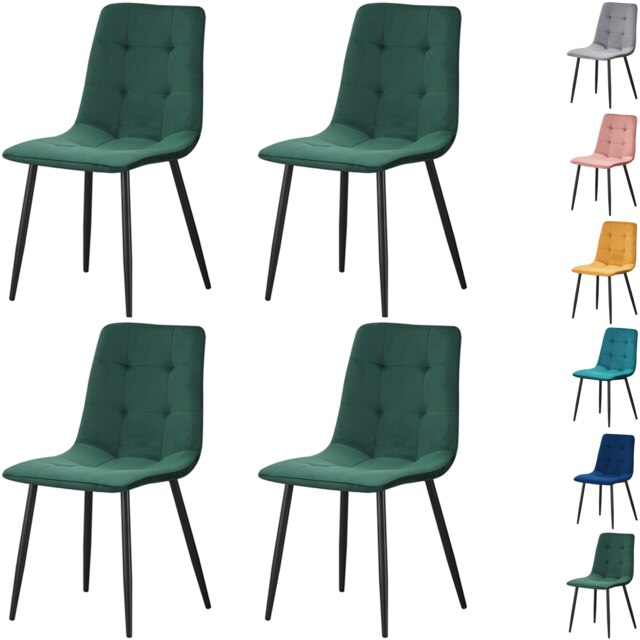Set of 4 Chairs Florence Velvet Dining Chairs with Sturdy Metal Legs - Kitchen, Living Room & Reception Chairs with Backrest and Padded Seat Green One Size