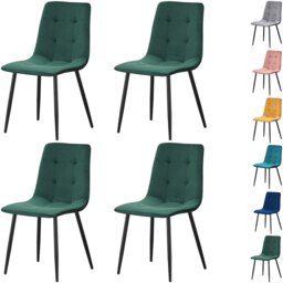 Set of 4 Chairs Florence Velvet Dining Chairs with Sturdy Metal Legs - Kitchen, Living Room & Reception Chairs with Backrest and Padded Seat Green One Size