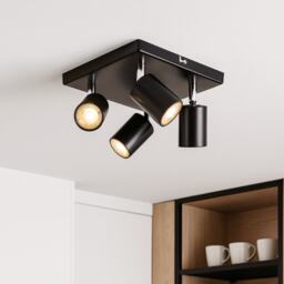CGC Lighting JACK Square 4-Head GU10 Ceiling and Wall Spotlight, Black Black Black Height: 13.5 cm, Width: 21 cm, Depth: 21 cm
