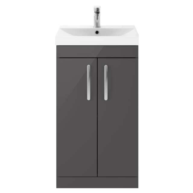 Balterley Millwich Contemporary 2 Door Floor Standing Vanity Unit with Thin Edge Basin, Gloss Grey, 500mm