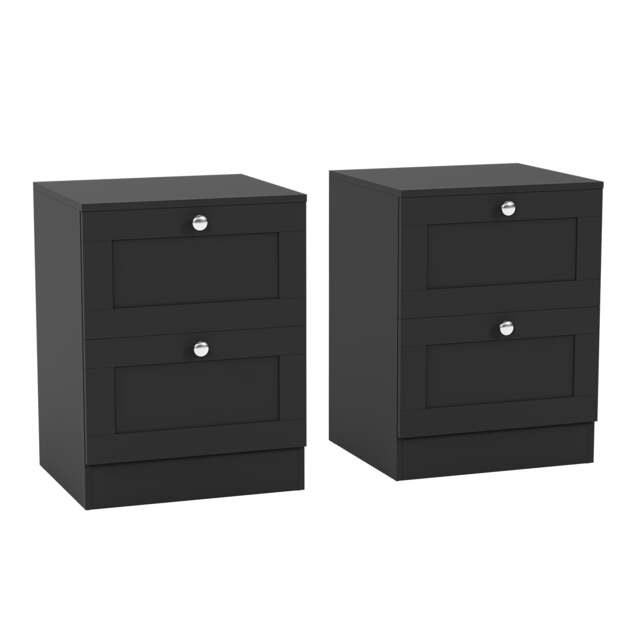 Vida Designs Altino 2 Drawer Bedside Chest Set Of 2, Black