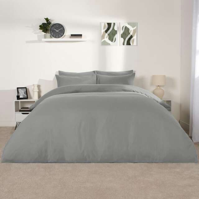 OHS Plain Soft Microfibre Duvet Cover and Pillowcase Set, King - Grey