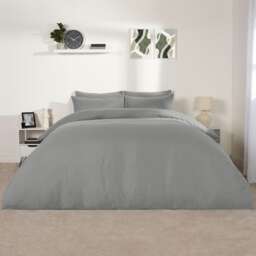 OHS Plain Soft Microfibre Duvet Cover and Pillowcase Set, King - Grey