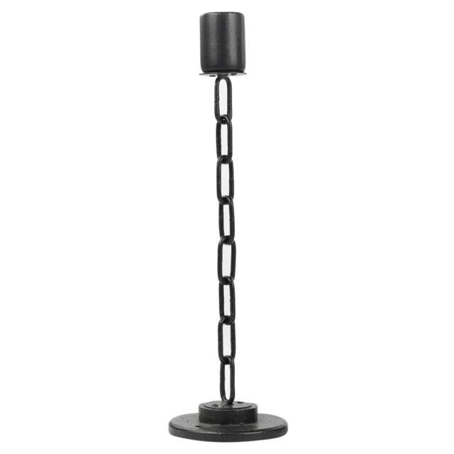 Black Metal Chain Link Design Candle Holder With Wooden Stand Home Decor Black Black Single - Large