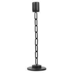 Black Metal Chain Link Design Candle Holder With Wooden Stand Home Decor Black Black Single - Large