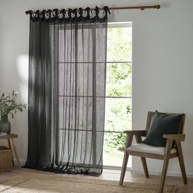 Yard Nimbus Sheer Black Tie Top Curtain Panel 290 x 250 cm Multi