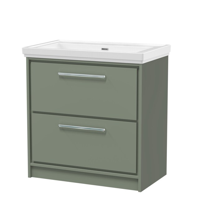 Balterley Modern Floor Standing 2-Drawer Bathroom Vanity with Fireclay Basin Green Reed Green 1