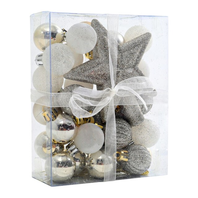 Living and Home 30 Pcs Christmas Tree Ornament Set and Snowflake Tree Topper- Silver