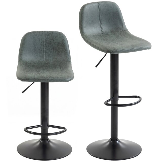 HOMCOM Bar Stools Set of 2, Modern Swivel Barstools for Dining Room Black Green 37 x 44 x 82-104 cm