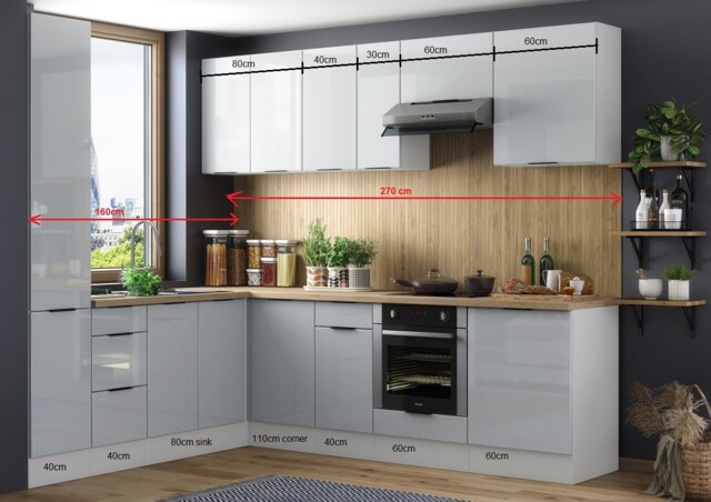 Corner Kitchen Cabinet Set Light Grey Gloss 12 Unit Left Right Modern Tall Larder Pantry Storage Fitted Kitchen Star