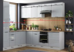 Corner Kitchen Cabinet Set Light Grey Gloss 12 Unit Left Right Modern Tall Larder Pantry Storage Fitted Kitchen Star