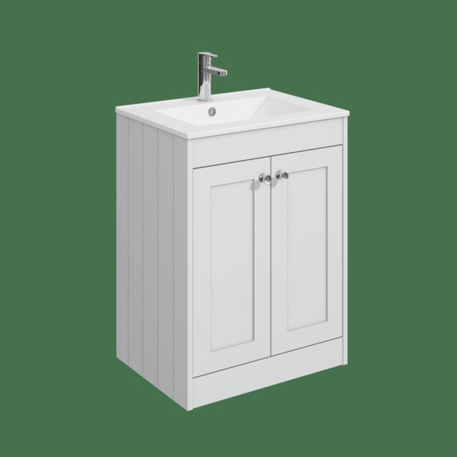 Balterley Floor Standing 2 Door Unit with Minimalist Basin 1 Tap Hole - Set A White 800 x 600 x 453mm