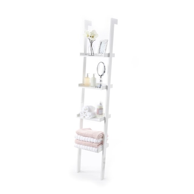 Sennen Wooden 4 tier Ladder Shelf / Leaning Bookcase White