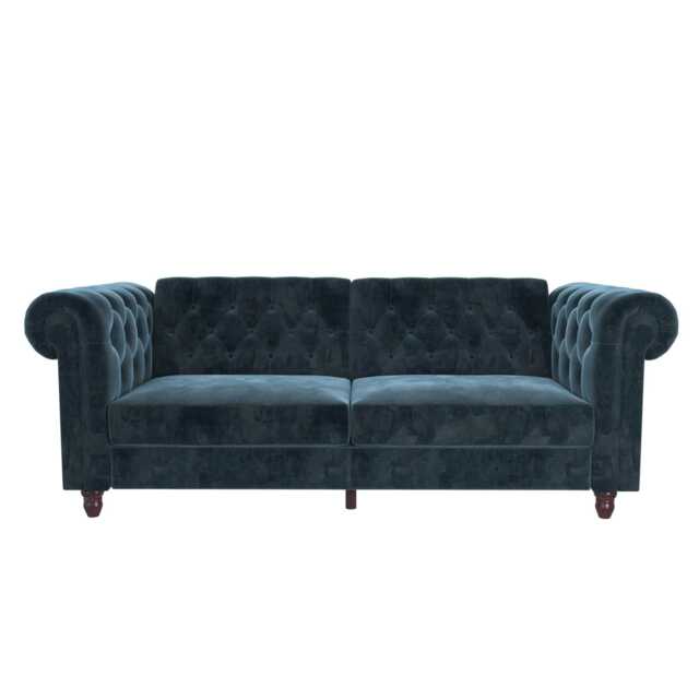 Felix chesterfield sofa bed in velvet blue Blue BLUE Three Seater