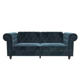 Felix chesterfield sofa bed in velvet blue Blue BLUE Three Seater