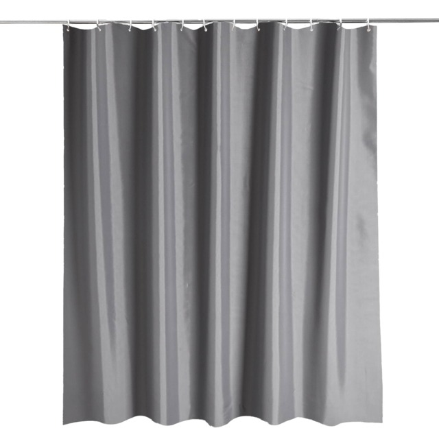 Grey Polyester Fabric Shower Curtain with 12 Hooks - 180x200cm