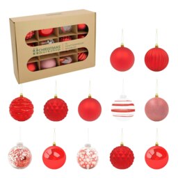 12PK Shatterproof Large Baubles -Red
