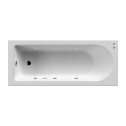Round Single Ended Straight Whirlpool Bath with 6 Chrome Jets and Leg Set, 1600 x 700mm White