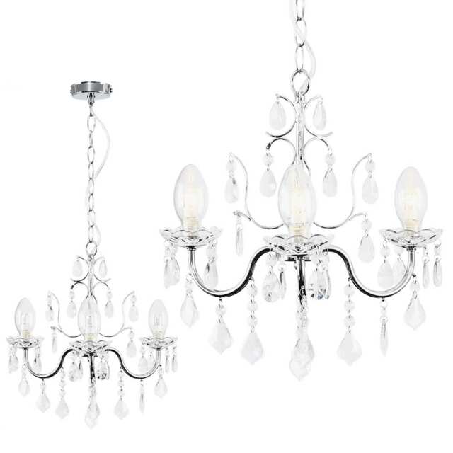 ValueLights Varuna Glass Droplet IP44 Rated Bathroom Chandelier Ceiling Light & Bulbs Silver