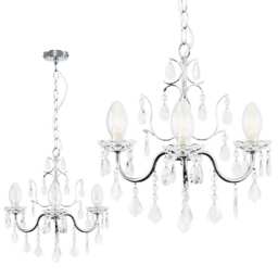 ValueLights Varuna Glass Droplet IP44 Rated Bathroom Chandelier Ceiling Light & Bulbs Silver