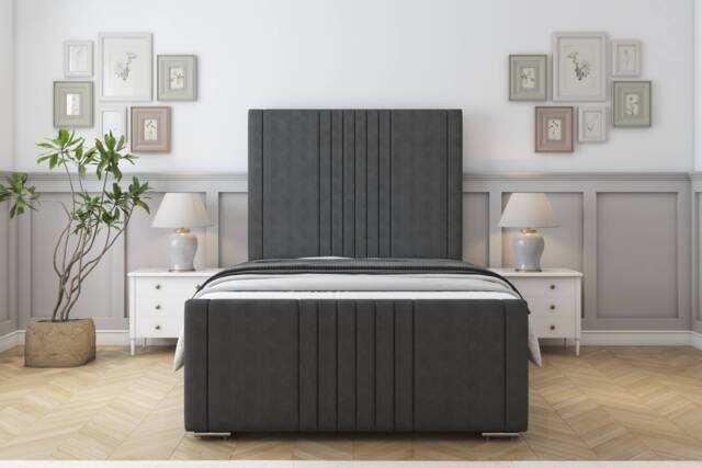 "Sloomy Harrington Graphite Dumfries Bed Frame With Mattress With 50"" Upholstered Headboard 5' King"