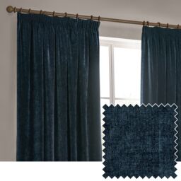 Heavy Chenille Blackout Pencil Pleat Curtain Pair Blue Navy 2