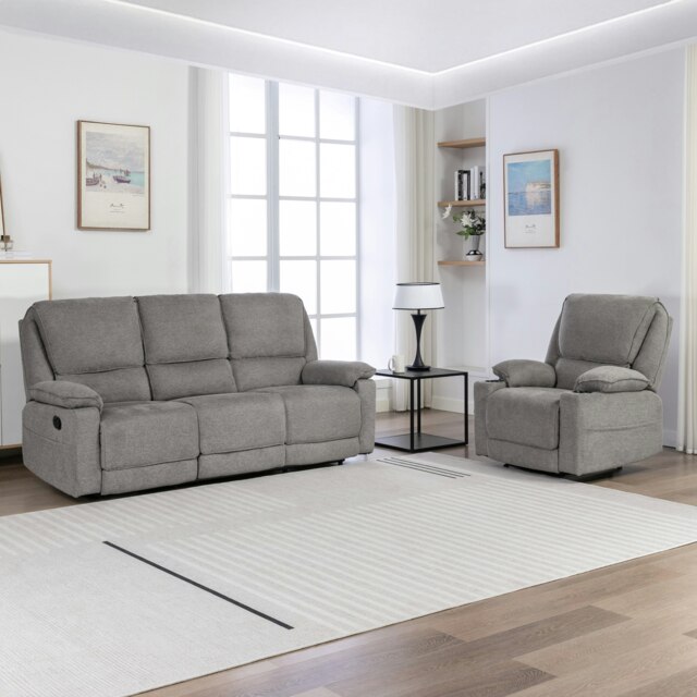 Sydney 1+3 Seater Fabric Manual Recliner Sofa Set (Grey) Grey Grey Four Seater
