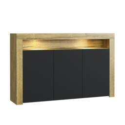 Sideboard 155cm Black Matt Doors Oak Matt Body Free LED Display Shelf Brown Black