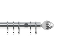 35mm Fixed Length Metal Curtain Pole Set Chrome Acorn Finial 140cm Silver Silver