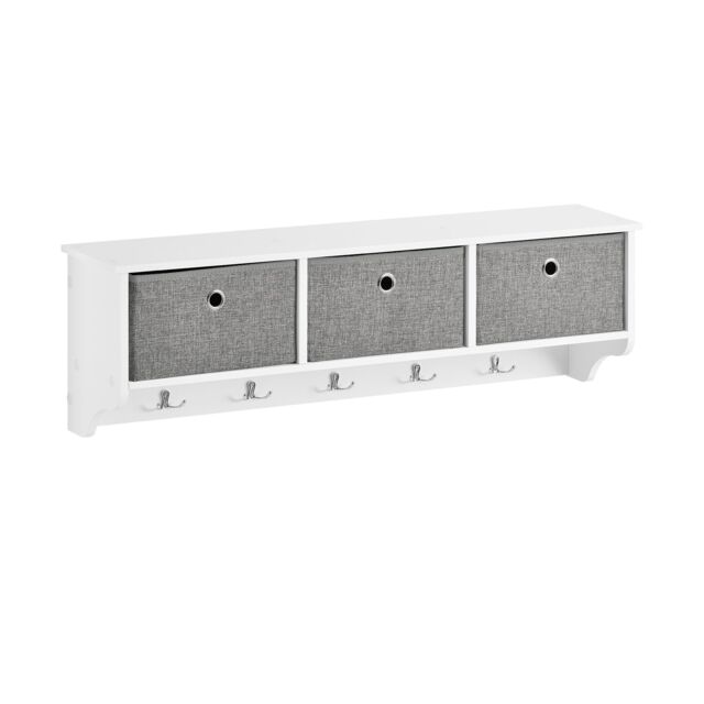 SoBuy Wall Coat Rack with 3 Baskets & 5 Hooks, White, 39.4x7.9x12.2 in, 7.9 kg - FRG282-W