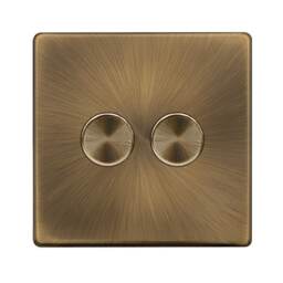 SE HOME Antique Brass Screwless Plate 2 Gang 2 Way LED 100W Trailing Edge Dimmer Light Switch - SE Home Brown Antique Brass