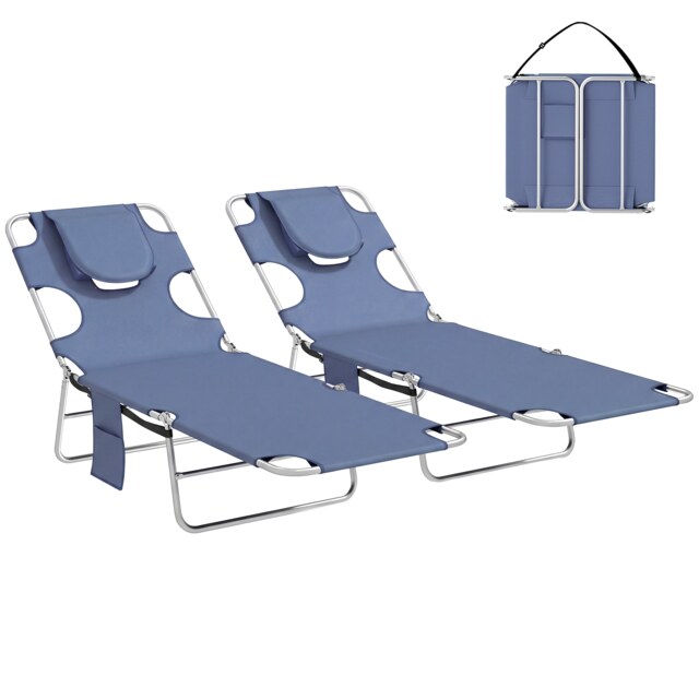 Outsunny Sun Lounger with Reading Hole, Folding Garden Lounger Grey Grey L