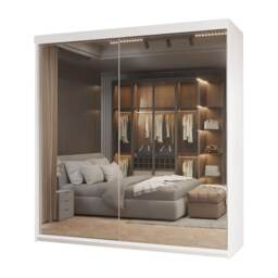 Modern Full Mirrored Sliding Door Wardrobe with Shelves & Drawers - White 150cm