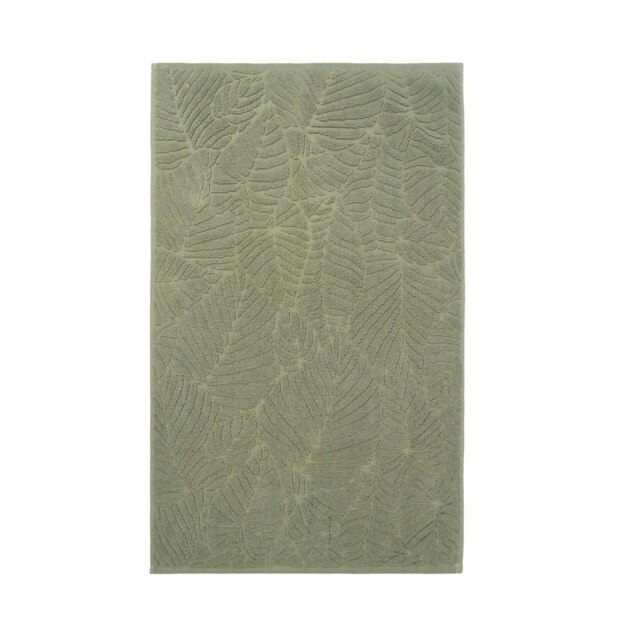OHS 2 x Jacquard Leaf Textured 100% Cotton 500GSM Absorbent Hand Towels, 50x80cm - Green