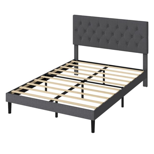Levede Bed Frame Double Upholstered Linen Fabric Soft Foam Headboard Wooden Grey Grey Grey