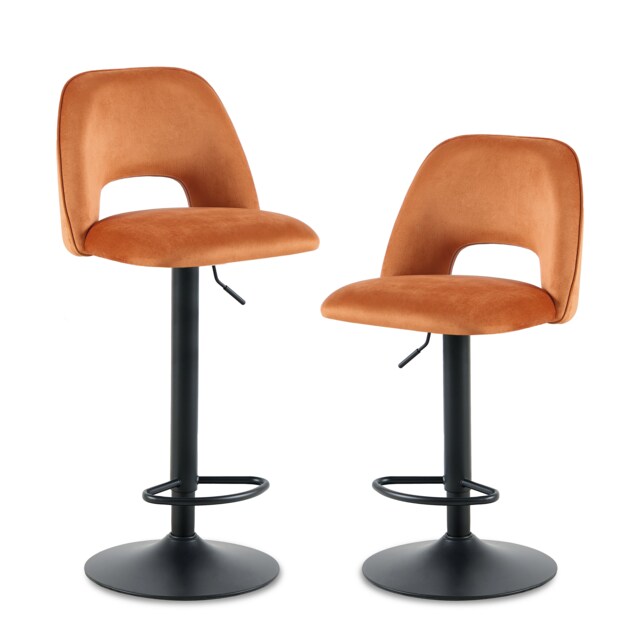 SONARA Set of 2 Adjustable Velvet Upholstered Breakfast Bar Stools Orange