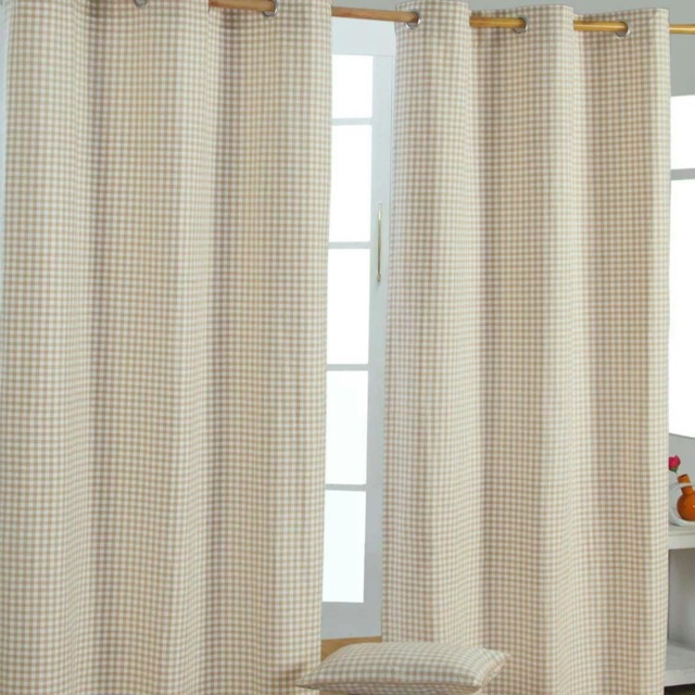 Homescapes Cotton Gingham Eyelet Curtains - 137 x 228 cm Cream Beige