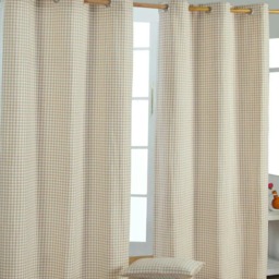 Homescapes Cotton Gingham Eyelet Curtains - 137 x 228 cm Cream Beige